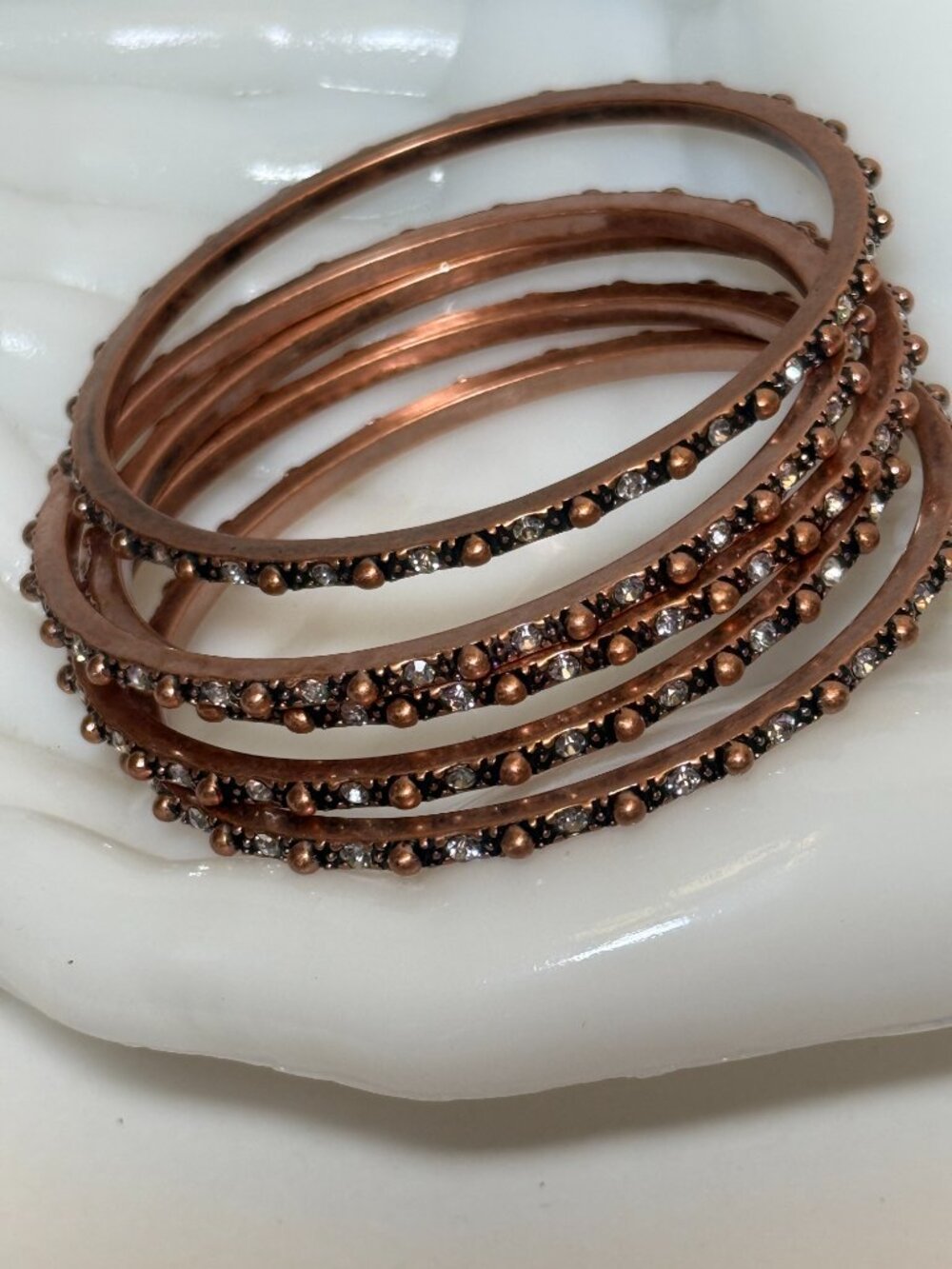 Boho Southwestern Vibe 5 Copper Toned Bangles Bracelets Jeweled